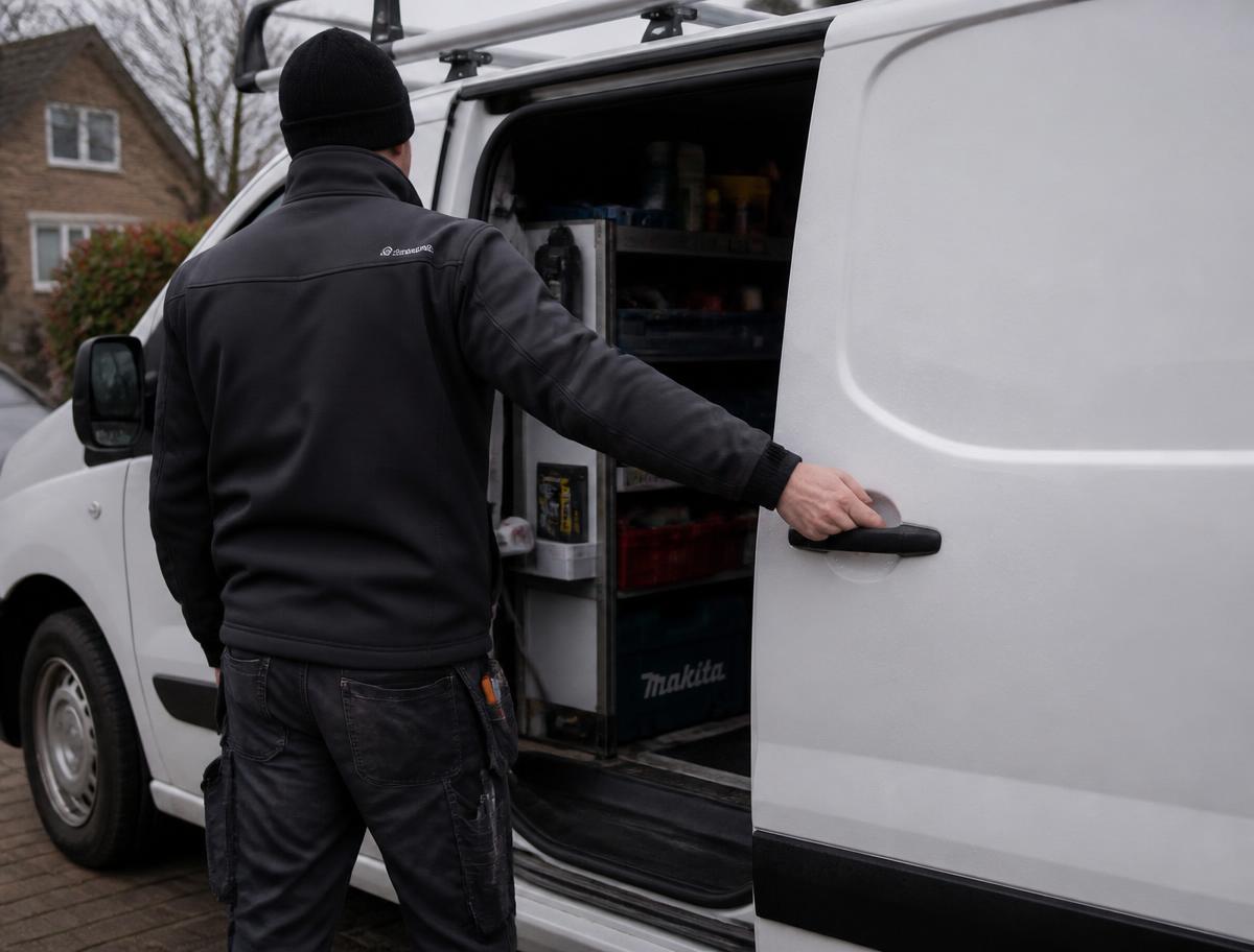 Open work van with tools at the end of a job